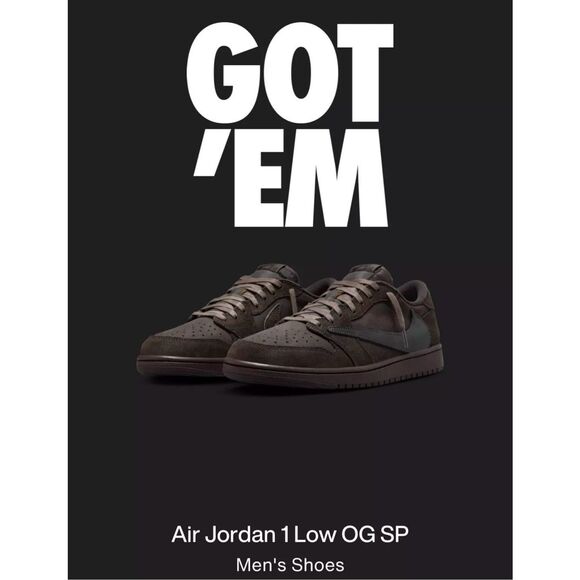 NIB/Authentic - Travis Scott x Nike Jordan 1 OG Low SP x Velvet Brown Mens Size - Picture 1 of 7